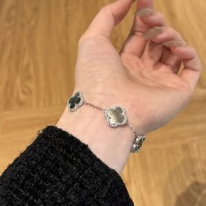 Silver Clover Essence: 925 Sterling Silver Luck Bracelet - Gray - View 4