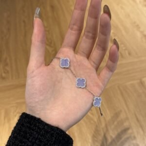 Silver Clover Essence: 925 Sterling Silver Luck Bracelet - Lavender - Alternate View