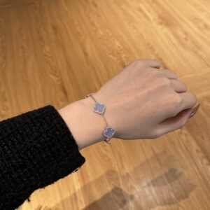Silver Clover Essence: 925 Sterling Silver Luck Bracelet - Lavender - View 5