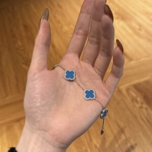 Silver Clover Essence: 925 Sterling Silver Luck Bracelet - Blue - View 3