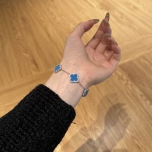 Silver Clover Essence: 925 Sterling Silver Luck Bracelet - Blue - View 5