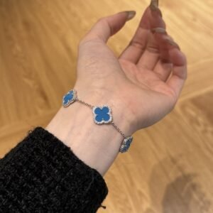Silver Clover Essence: 925 Sterling Silver Luck Bracelet - Blue - View 6