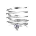 Spiral Heartbeat 925 Sterling Silver Wrap Ring – Open Coil Design with Heart-Shaped Zircon