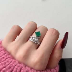 Emerald Essence – 925 Sterling Silver Unique Ring - View 3