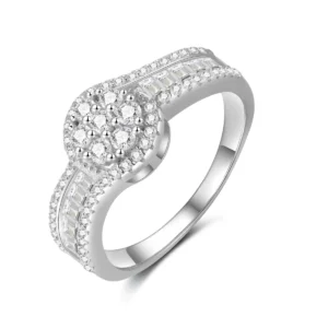S925 silver rhodium-plated waterproof fine ring with sparkling Moissanite 5A - Alternate View