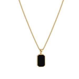Midnight Charm – Women's Stainless Steel Chain Necklace with Black Stone Pendant