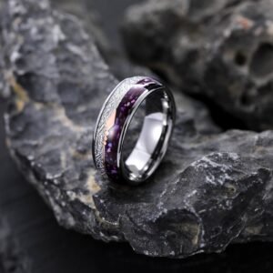 Unisex Rose Gold Arrow Tungsten Ring with Purple Agate Meteorite Inlay - Alternate View