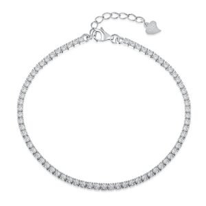 925 Sterling Silver Tennis Bracelet – Classic Round-Cut CZ, Adjustable Elegant Chain for Women