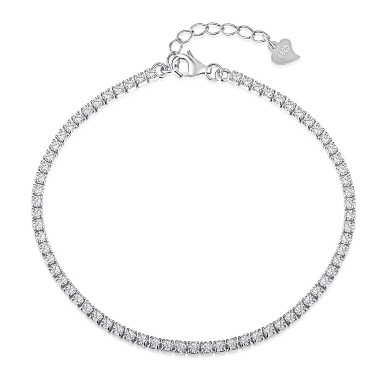 925 Sterling Silver Tennis Bracelet – Classic Round-Cut CZ, Adjustable Elegant Chain for Women