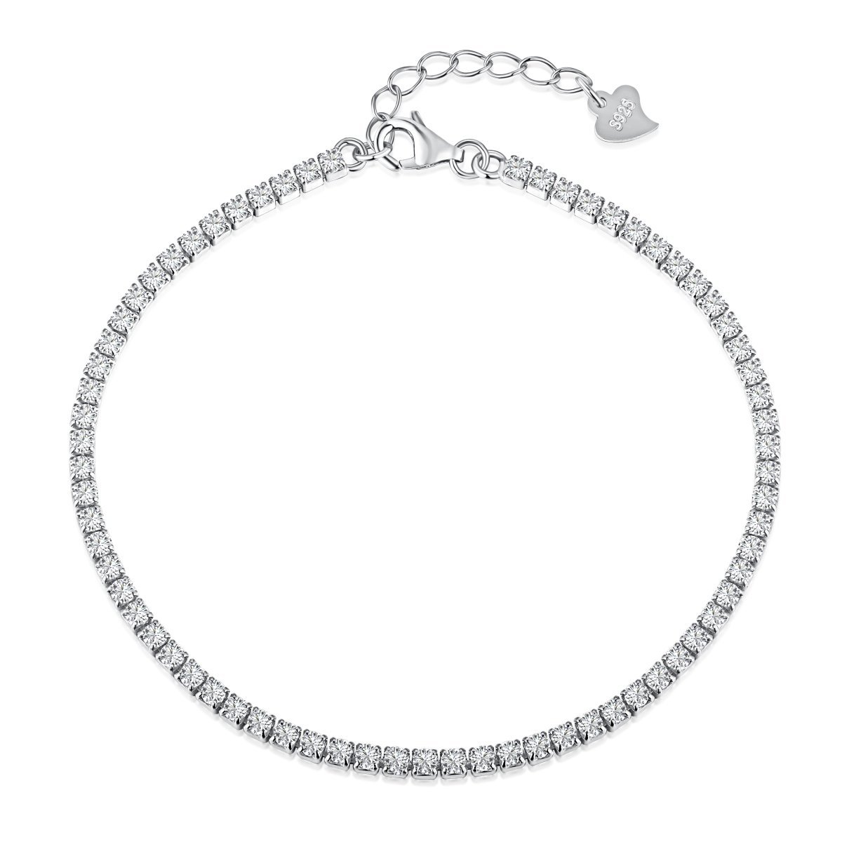 925 Sterling Silver Tennis Bracelet – Classic Round-Cut CZ, Adjustable Elegant Chain for Women