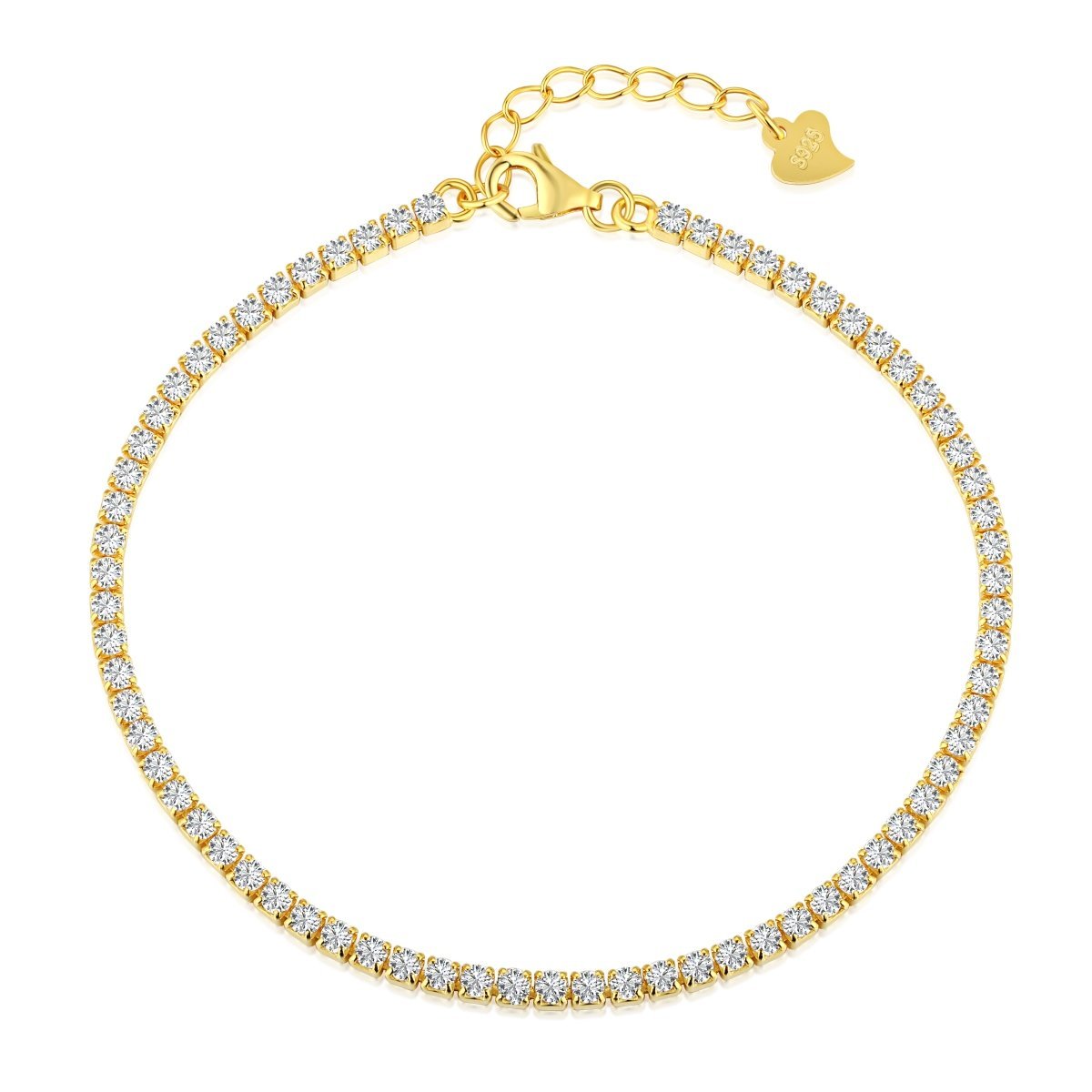 925 Sterling Silver Gold-Plated Tennis Bracelet – Classic Round-Cut CZ, Adjustable Elegant Chain for Women