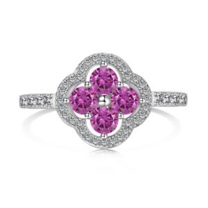 Blush Fleur – 925 Sterling Silver Ring with Pink Floral Centerpiece