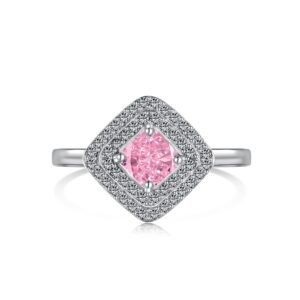 Rosé Dusk – 925 Sterling Silver Ring with Pink Cushion-Cut Stone