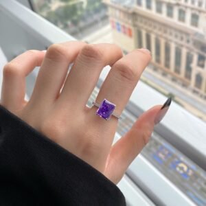 Royal Amethyst 925 Sterling Silver Ring – Statement Purple Stone, Elegant Gift for Women - View 3