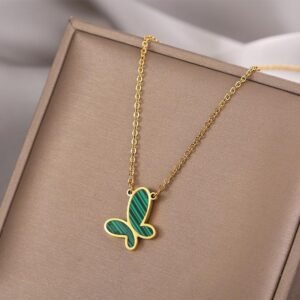 ? Emerald Flutter - Green Butterfly Necklace (Stainless Steel) - View 4