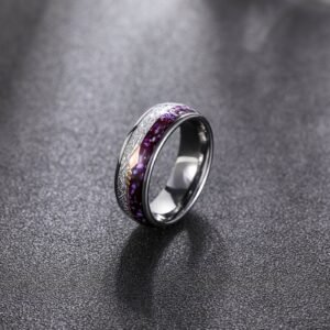 Unisex Rose Gold Arrow Tungsten Ring with Purple Agate Meteorite Inlay - View 3