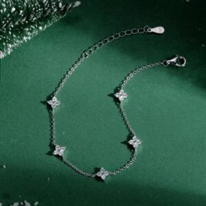 Clover Charm – S925 Silver Link Chain Four Leaf Clover Zircon Bracelet - View 4