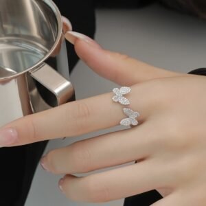 Flutter Dusk – 925 Adjustable Pavé Butterfly Sterling Silver Ring - View 3