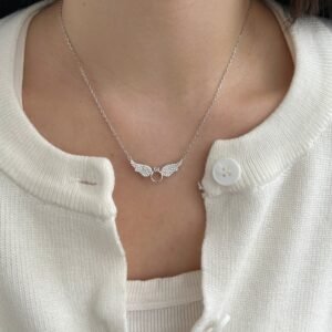 Halo Wing Embrace Necklace - 925 Sterling Silver - View 3