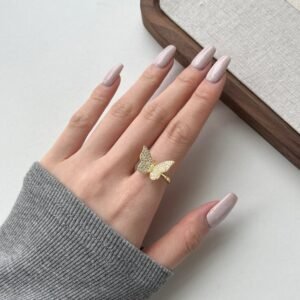Wings of Whimsy – 925 Sterling Silver Butterfly Ring - Gold Plated - View 3