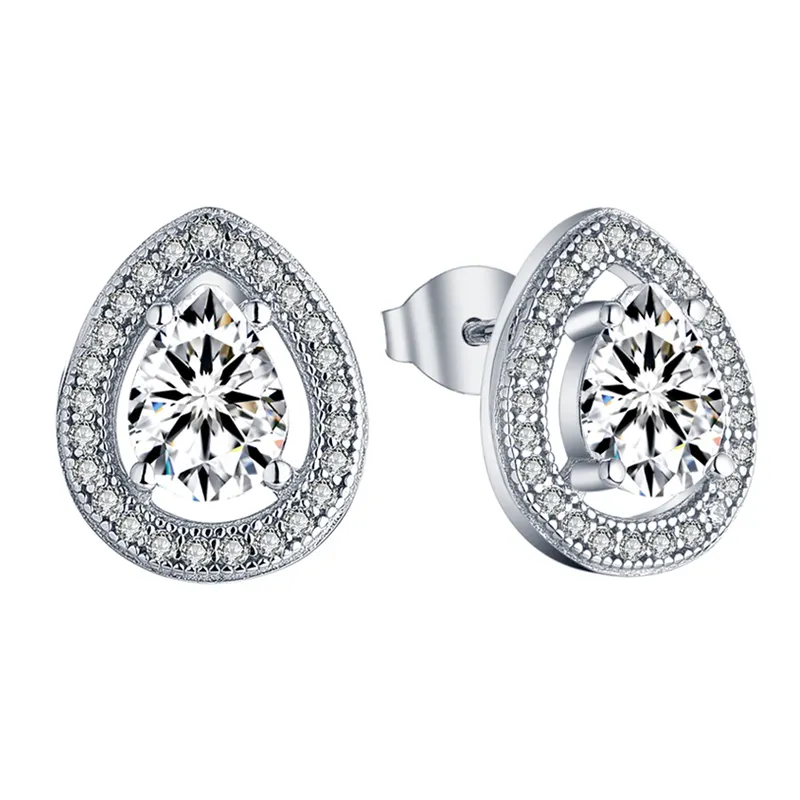 925 Sterling Silver Rhodium-Plated Teardrop Earrings with Clear CZ Crystals