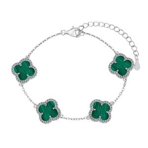 Silver Clover Essence: 925 Sterling Silver Luck Bracelet - Green