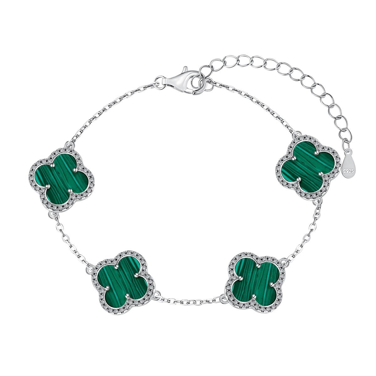 Silver Clover Essence: 925 Sterling Silver Luck Bracelet - Green