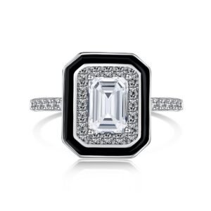 Lusso Nero - 925 Sterling Silver Emerald Cut Zirconia Ring