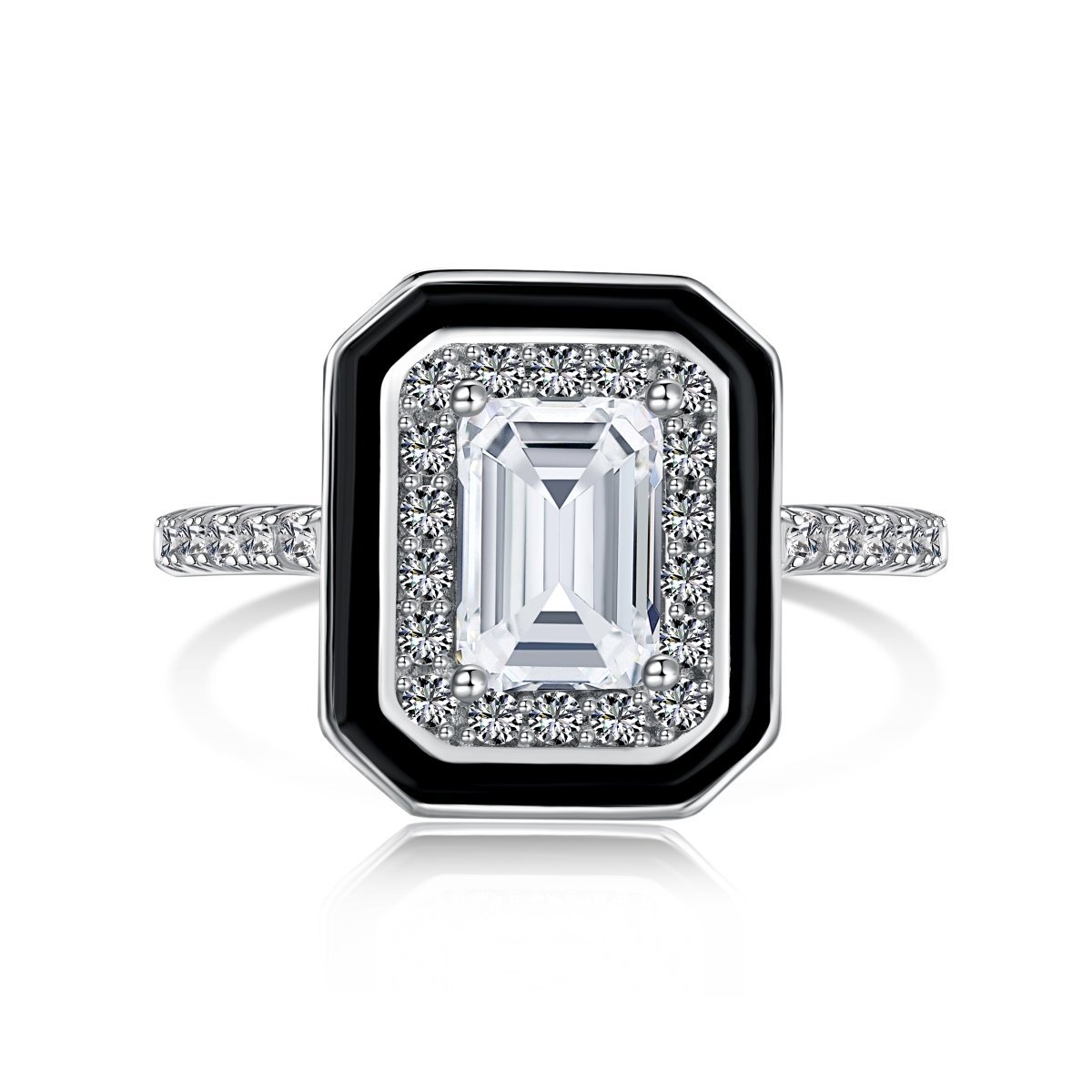 Lusso Nero - 925 Sterling Silver Emerald Cut Zirconia Ring