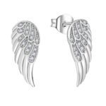 High Quality 925 Sterling Silver Angel Wing Stud Earrings for Women - Clear CZ Inlay Adding Spiritual Charm