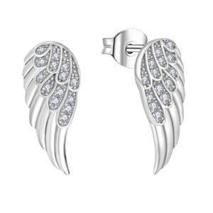 High Quality 925 Sterling Silver Angel Wing Stud Earrings for Women - Clear CZ Inlay Adding Spiritual Charm