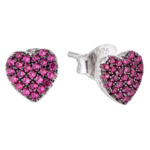 High Quality 925 Sterling Silver Heart Stud Earrings Purple Cubic Zirconia Romantic Gem