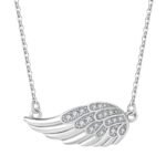 925 Sterling Silver Guardian Angel Wing Cubic Zirconia Necklace With Pendant