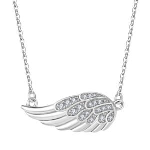 925 Sterling Silver Guardian Angel Wing Cubic Zirconia Necklace With Pendant