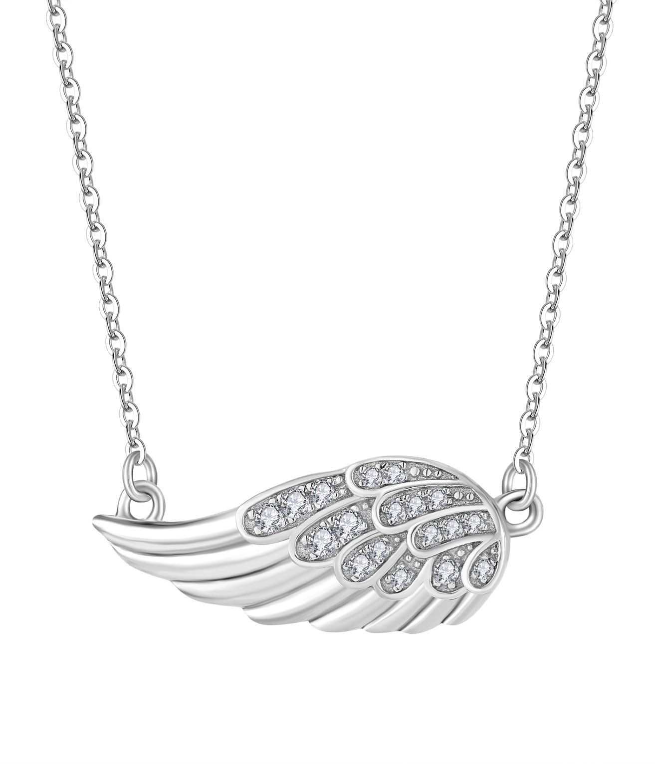925 Sterling Silver Guardian Angel Wing Cubic Zirconia Necklace With Pendant