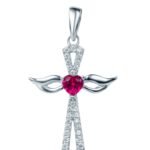 High Quality 925 Sterling Silver Cross Angel Wing Pendant With Cubic Zirconia Gem