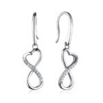 925 Sterling Silver Rhodium-Plated Infinity Heart CZ Drop Earrings