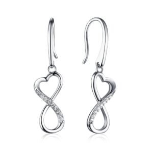 925 Sterling Silver Rhodium-Plated Infinity Heart CZ Drop Earrings