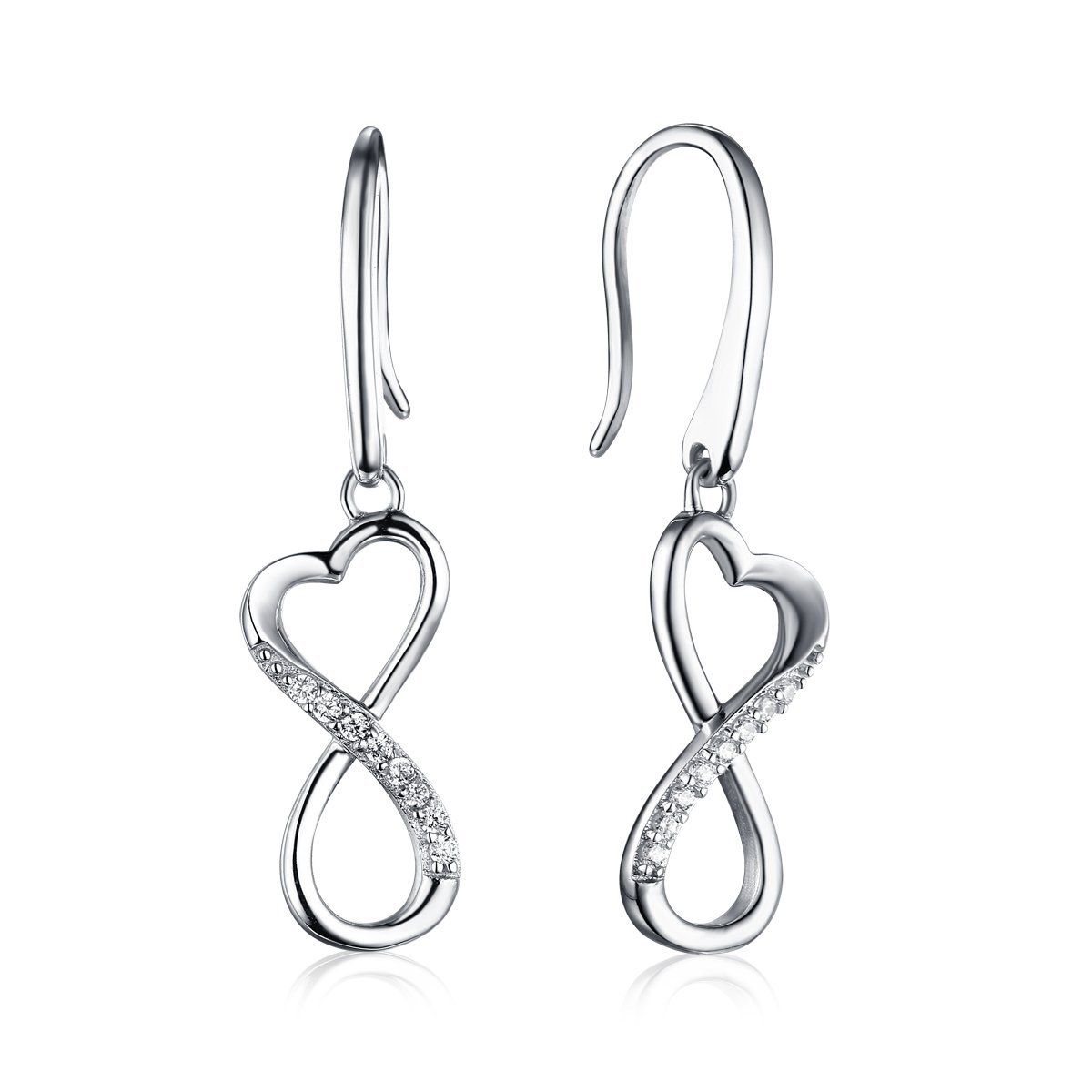 925 Sterling Silver Rhodium-Plated Infinity Heart CZ Drop Earrings