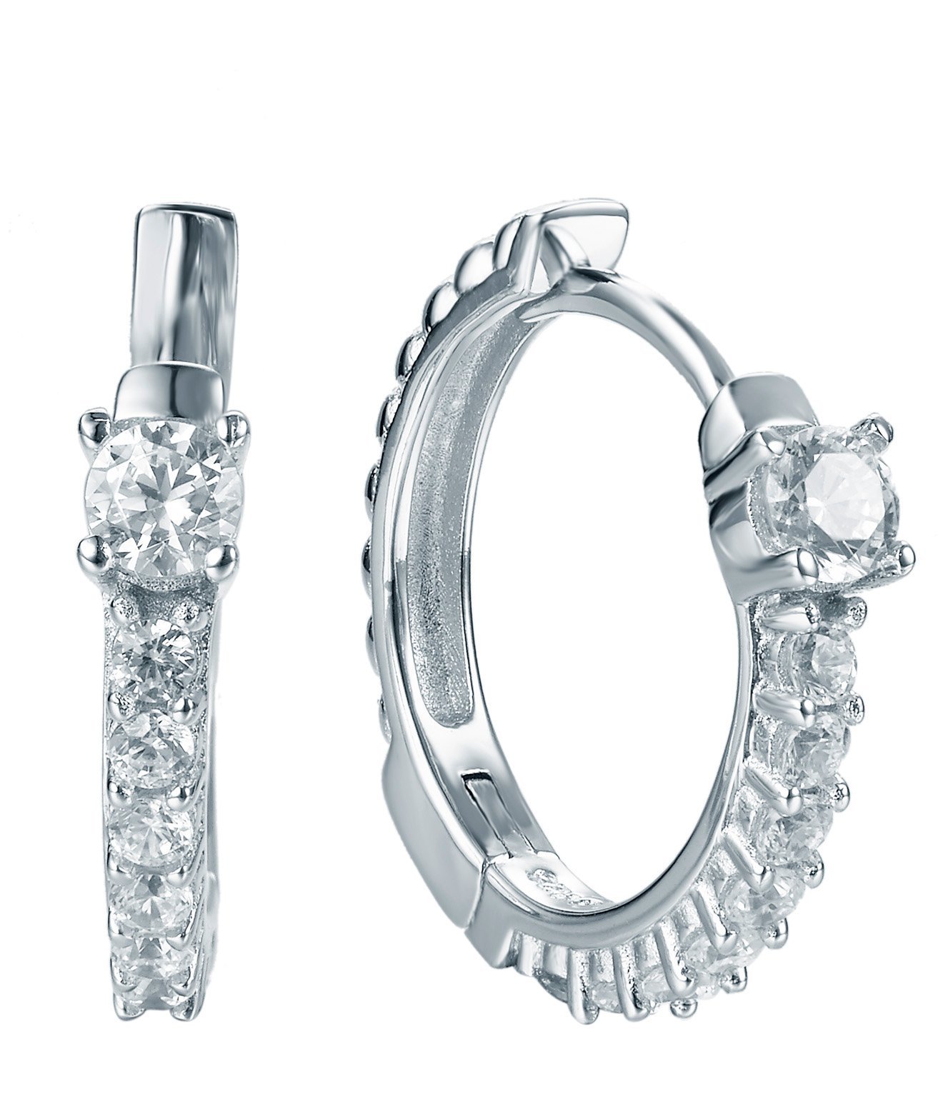 Classic 925 Sterling Silver Hoop Earrings with Cubic Zirconia for Women