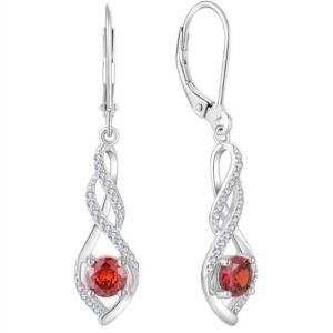 Classic 925 Sterling Silver Garnet and Cubic Zirconia Infinity Drop Earrings for Women