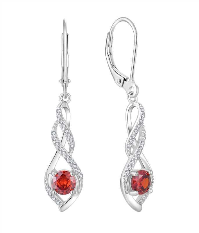 Classic 925 Sterling Silver Garnet and Cubic Zirconia Infinity Drop Earrings for Women