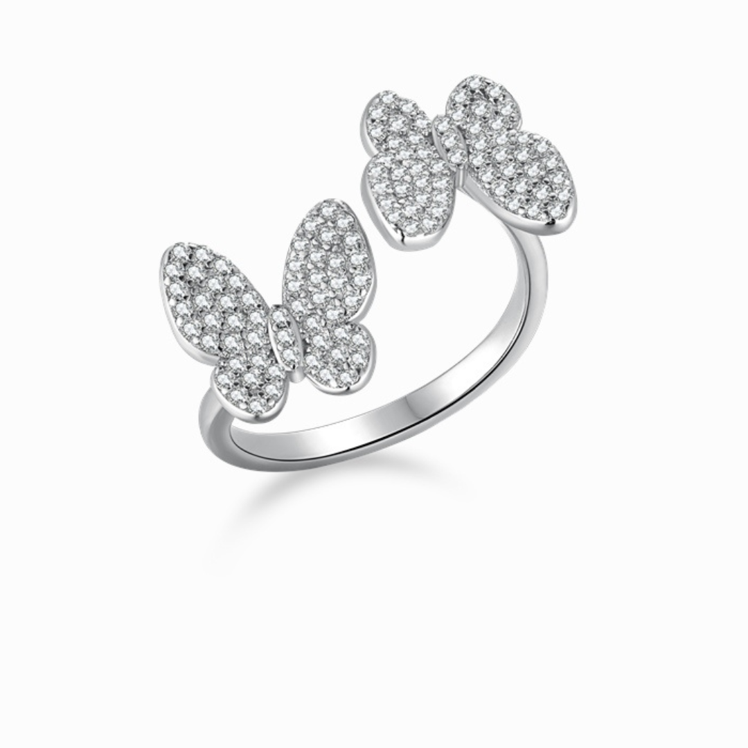 Flutter Dusk – 925 Adjustable Pavé Butterfly Sterling Silver Ring